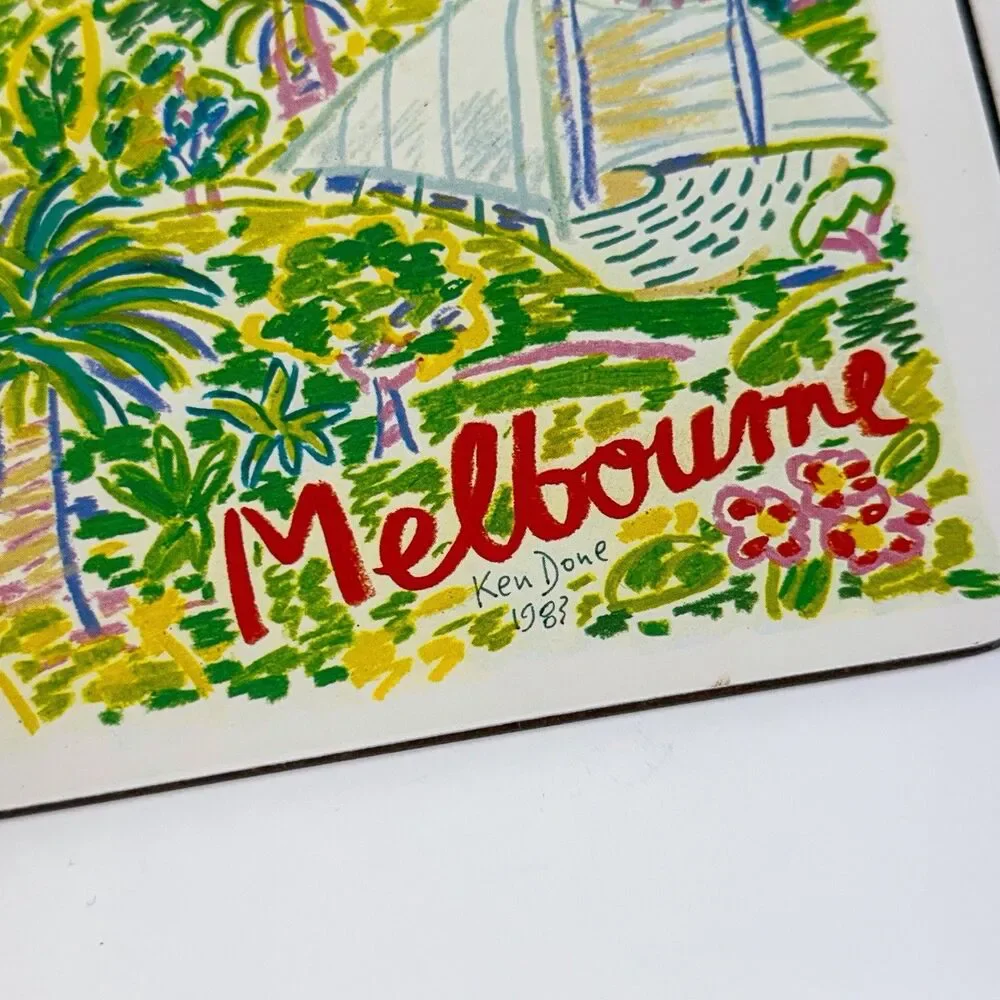 1983 Ken Done Australian City Placemats Trivets Set Sydney Melbourne Perth